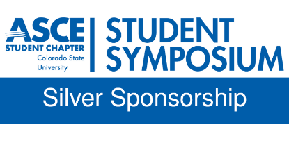 ASCE Logo with text reading "ASCE Student Chapter," "Colorado State University," and "Student Symposium" along with a strip across the bottom reading "Silver Sponsorship"