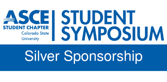 ASCE Logo with text reading "ASCE Student Chapter," "Colorado State University," and "Student Symposium" along with a strip across the bottom reading "Silver Sponsorship"